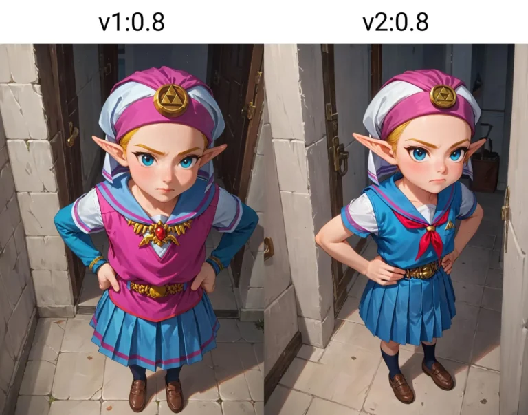 AI generated comparison of an elf character in two different cosplays using Stable Diffusion.