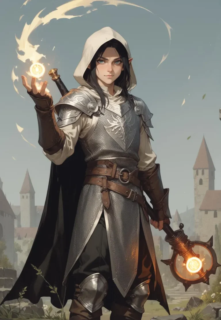 Elf mage casting a glowing magic spell with a medieval castle in the background. Emphasize that this is an AI generated image using stable diffusion.