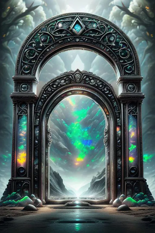 A fantasy archway with a mystical portal, AI generated image using Stable Diffusion.