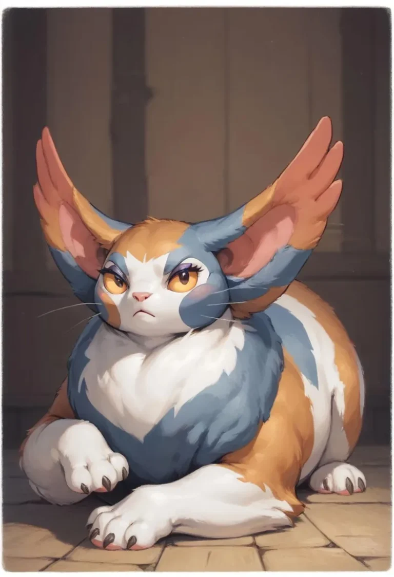 AI generated image of a fantasy cat with large ears, created using stable diffusion.