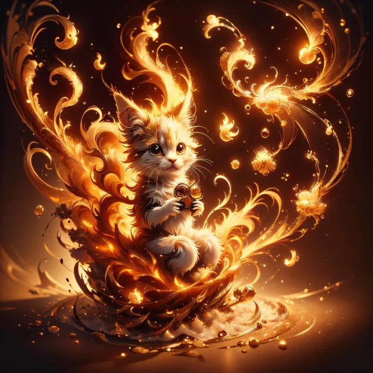 A fantasy cat with glowing swirling magic effects, created using Stable Diffusion AI.