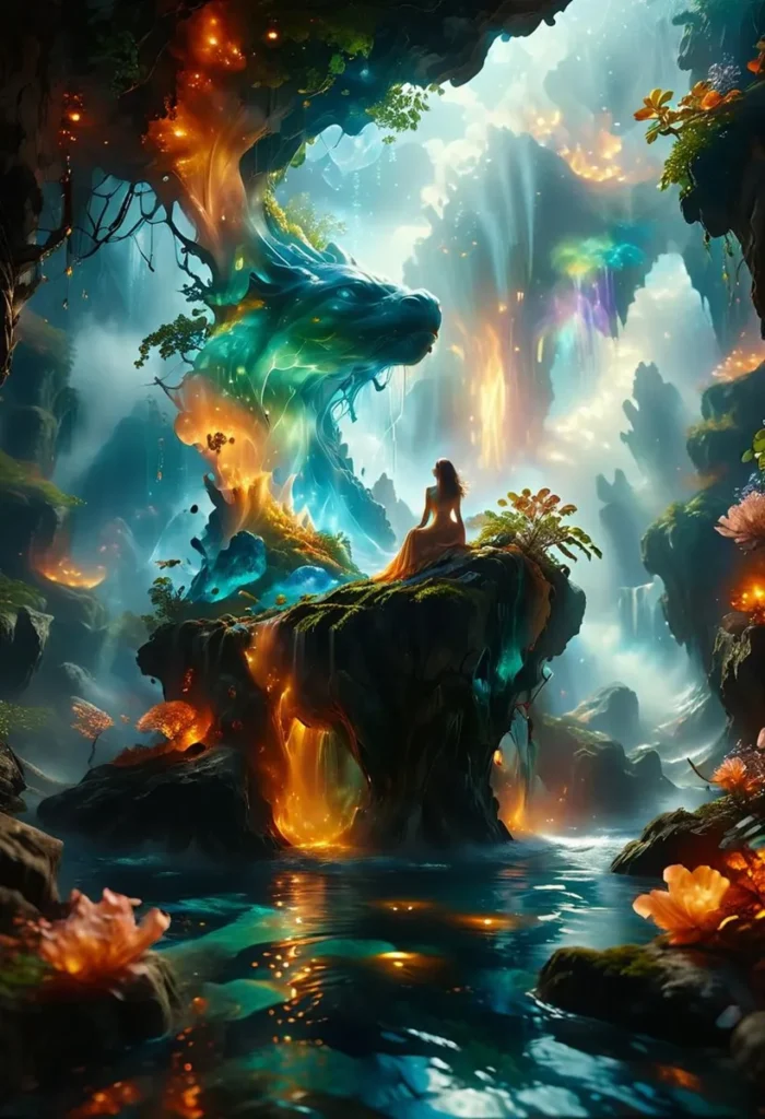 A glowing fantasy landscape with a mystical forest, created using Stable Diffusion AI.