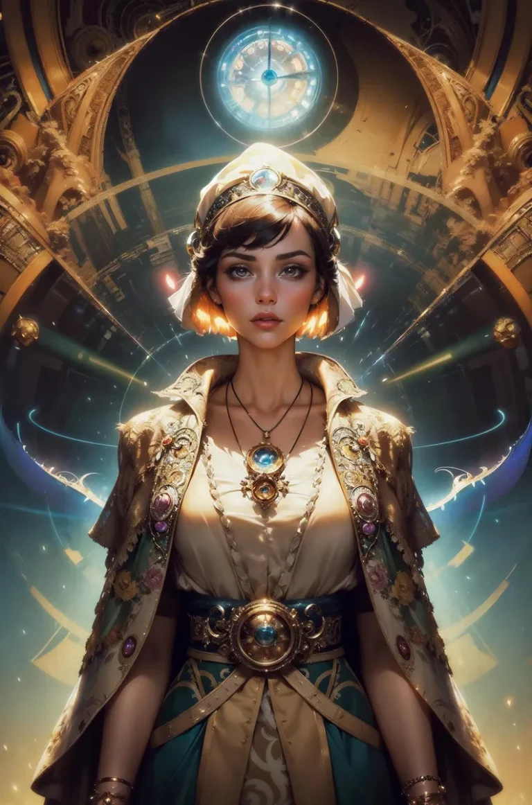 A highly detailed AI generated image using Stable Diffusion of a fantasy princess in royal regalia, adorned with intricate jewelry and standing in an opulent, otherworldly setting.