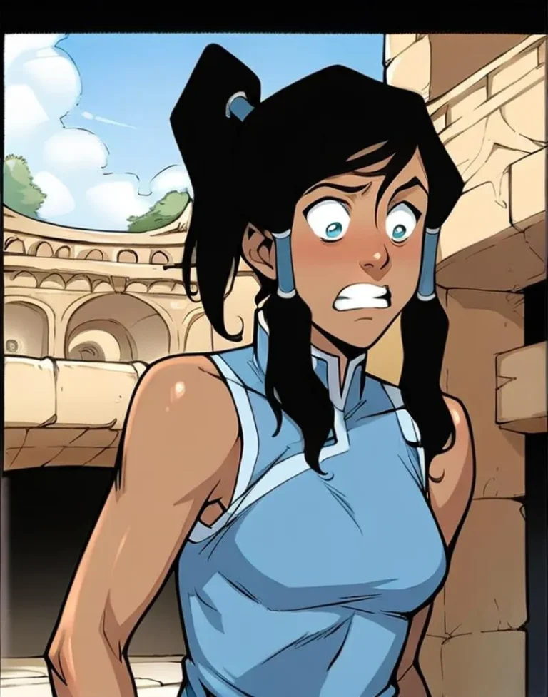 A female warrior with black hair and a blue outfit, in a comic-style illustration. This is an AI generated image using Stable Diffusion.