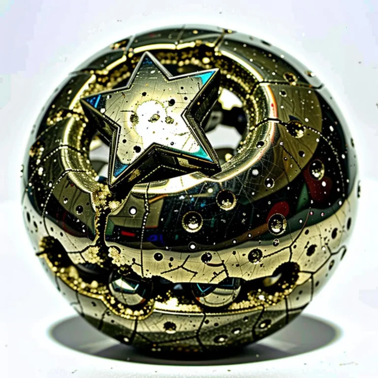 A futuristic metal ball with a prominent star shape integrated into its design, exhibiting a steampunk aesthetic. This is an AI generated image using Stable Diffusion.