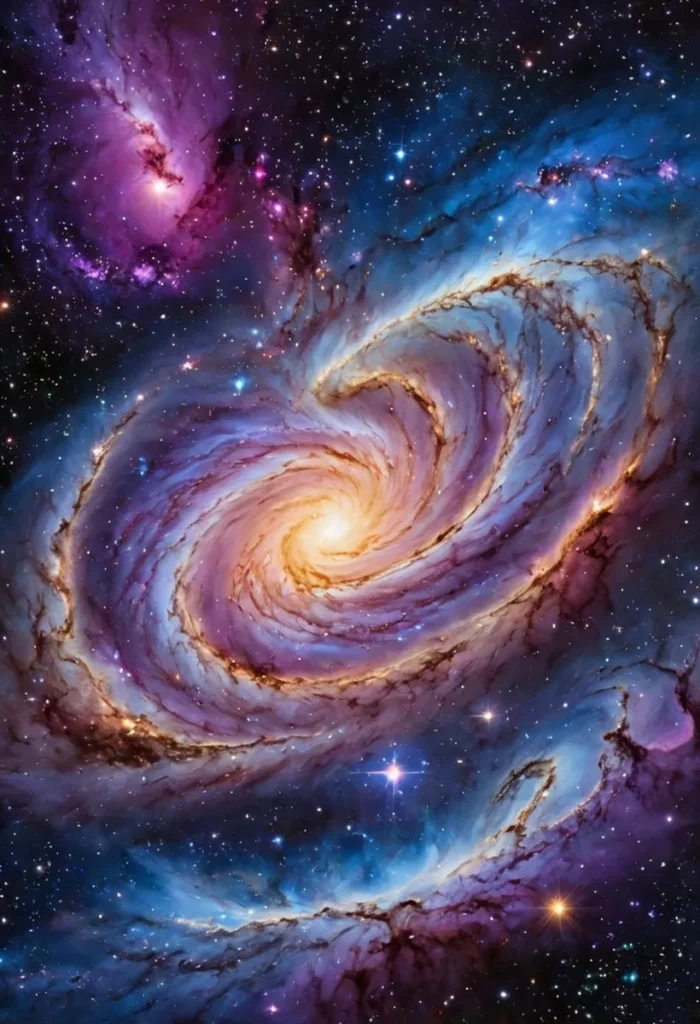 A vibrant AI-generated image of a spiral galaxy with swirling colors created using Stable Diffusion.