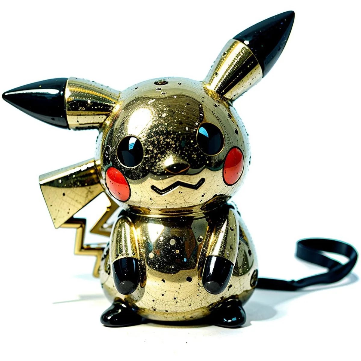 Gold Pikachu figurine with metallic finish, AI generated image using stable diffusion.