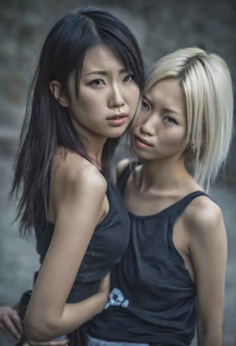 AI generated image using Stable Diffusion of two women sharing an emotional and intimate gaze, captured in a soft-focus style.