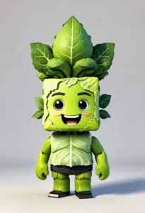 A cute AI-generated character with a lettuce head and leafy body, created with Stable Diffusion.