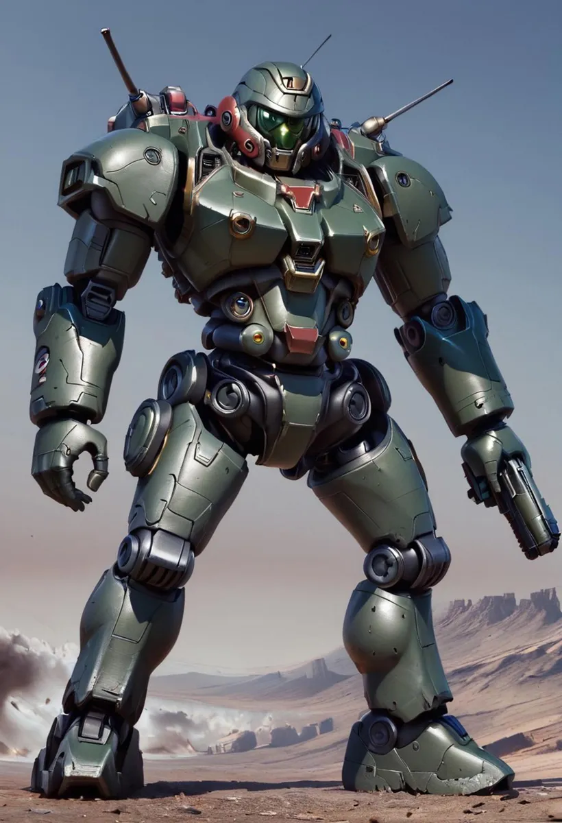 A detailed mech robot in futuristic battle armor, created with Stable Diffusion AI.