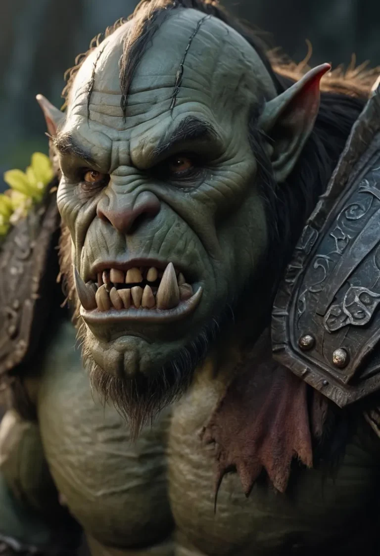 Highly detailed AI-generated portrait of an orc warrior using Stable Diffusion, showcasing an intense and fierce expression.