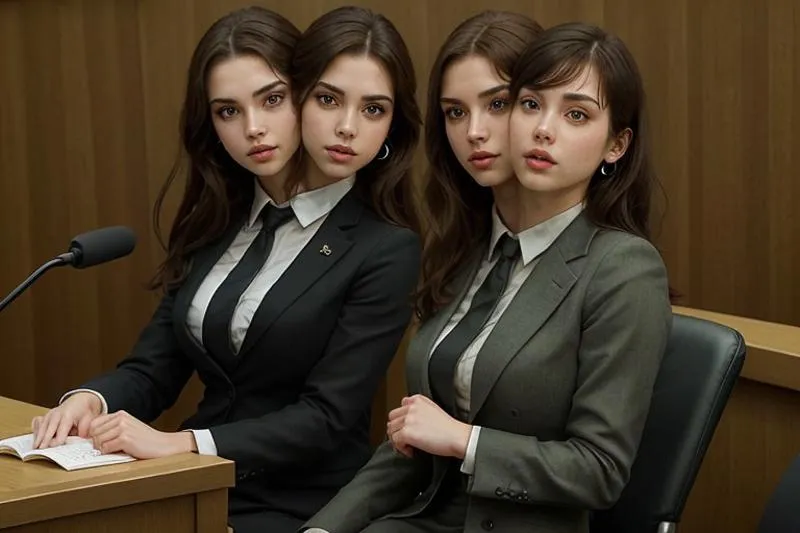 Four professional women in suits sitting in a conference room, AI generated image using Stable Diffusion.