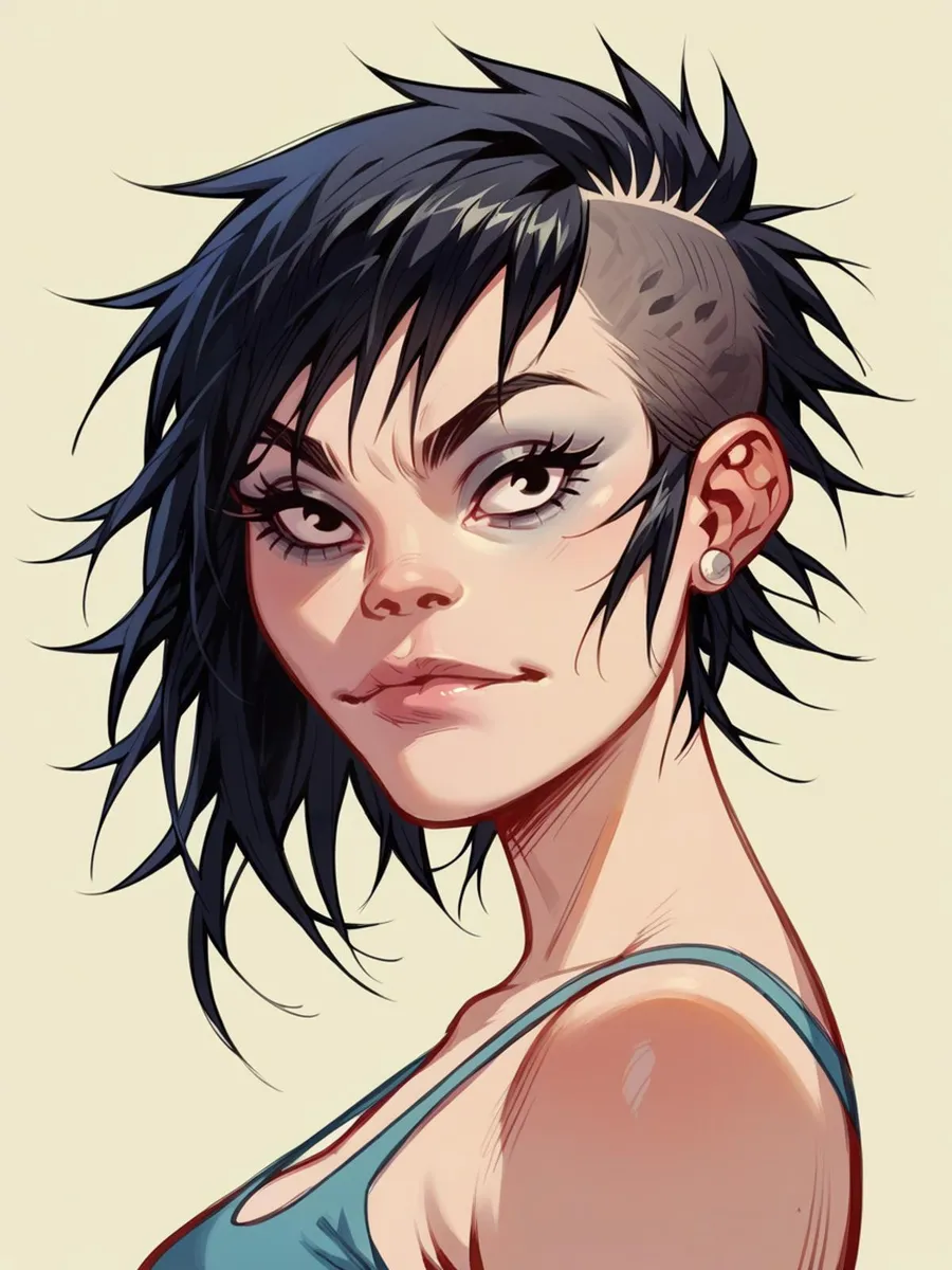Portrait of a punk girl with edgy hairstyle in anime style, AI generated with Stable Diffusion.