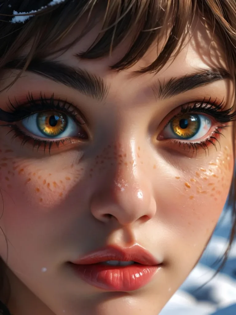 A hyper-realistic close-up portrait of a young woman with strikingly detailed facial features, created using Stable Diffusion AI.