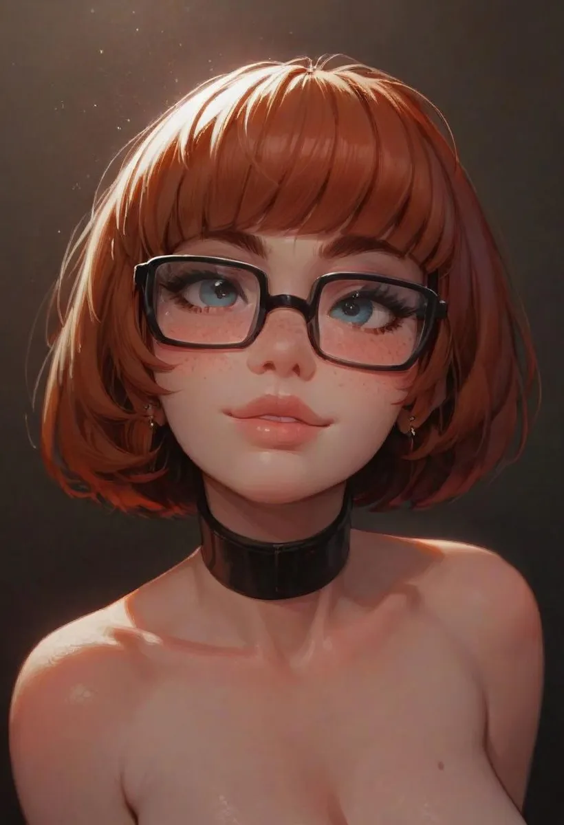 A close-up portrait of a redhead anime girl with glasses generated using stable diffusion.