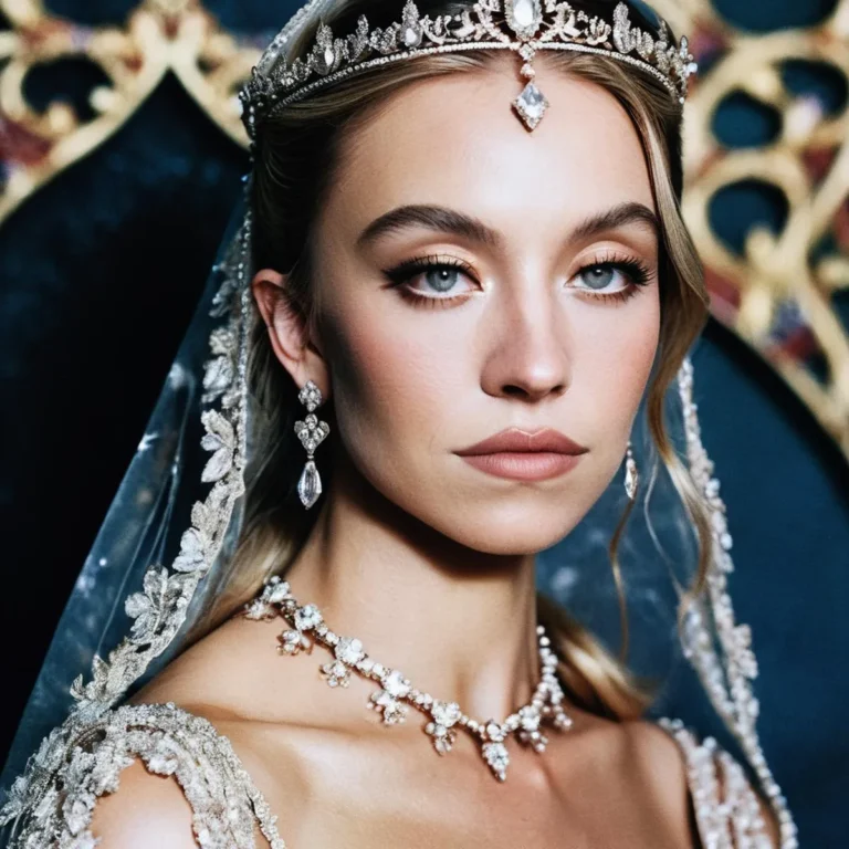 A regal bride adorned with an elegant tiara and intricate jewelry in an AI generated image using stable diffusion.