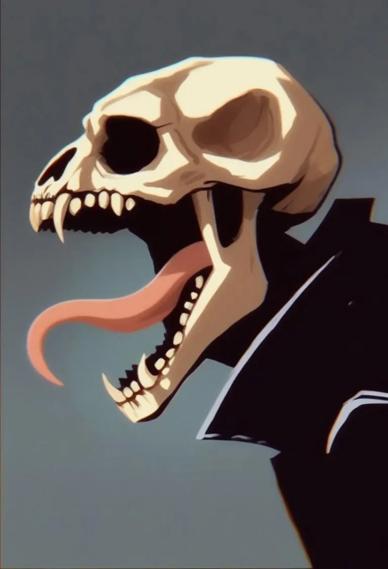 Digital painting of a skull with a protruding tongue, generated using Stable Diffusion AI.