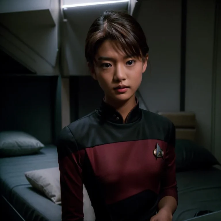 AI generated image of a woman in a Starfleet uniform using Stable Diffusion.