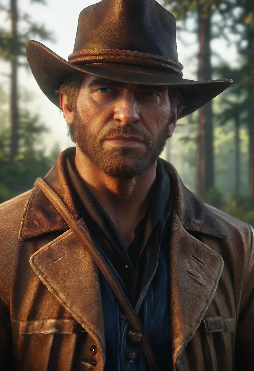 Portrait of a man with a cowboy hat and facial hair set in a forest.