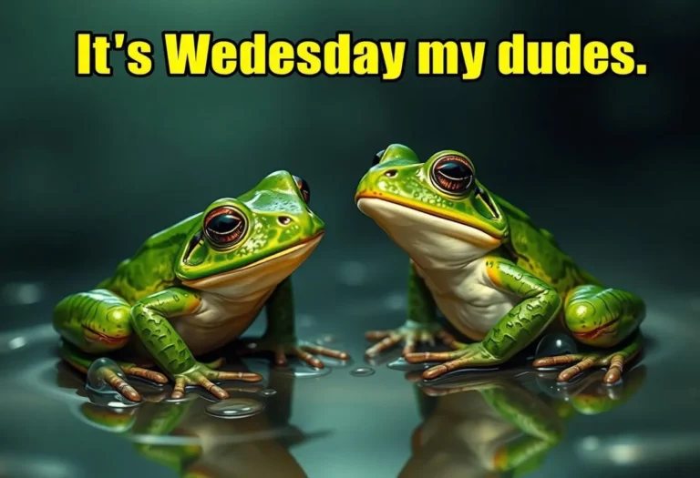 Two frogs with the text 'It's Wednesday my dudes.'