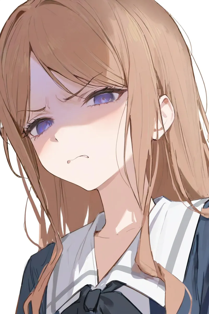 Anime girl with a displeased expression wearing a blue serafuku, against a white background.