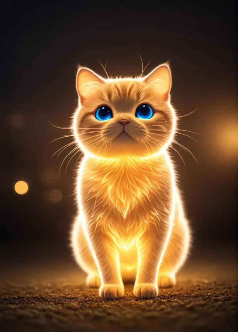 A cinematic photo of a glowing cat with a light made body, featuring a bokeh effect in a 35mm film style.